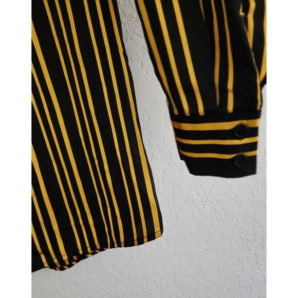 Top/Blouse-INC-International Concepts-Black-Gold-Striped-Long Sleeves-Long Top-M - Picture 6 of 16